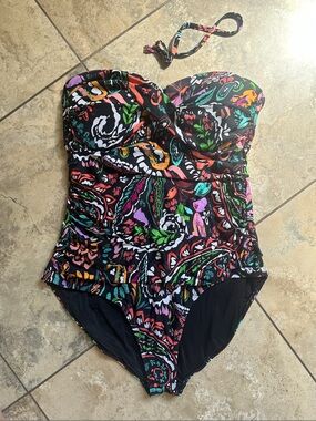 Anne Cole Black One-Piece Swimsuit with Multicolor Paisley Print